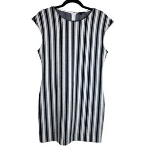Theory Navy White Striped Sheath Dress Size Large